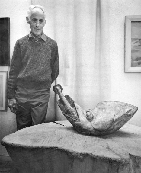 Jim Ede with Gaudier's Bird swallowing a Fish