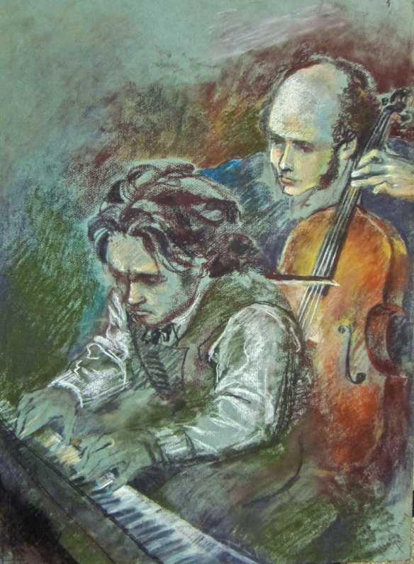 Beethoven and ... Rostropovich?  I found this forgotten early drawing from the 1970s, while searching for the two which I have lost.  I used to find it 'easier' to draw him than I do now!